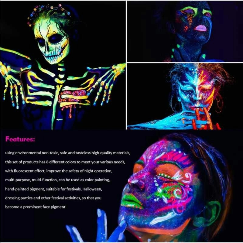 7 Colors luminiscent paint Face Body Art Paint UV Glow Fluorescent Glowing Halloween Party Fancy Dress Beauty Makeup Dark Paint