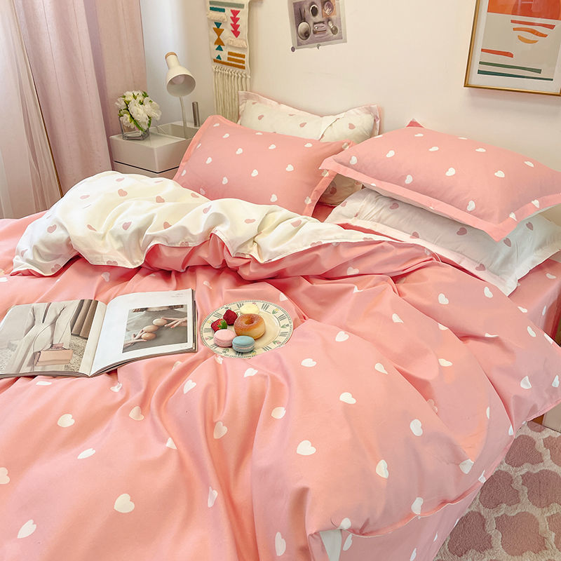 Pink Heart Bedding Set Lovely Bed Linen Sheet Duvet Cover 240x220 Single Double Queen King Quilt Covers Sets Soft Bedclothes