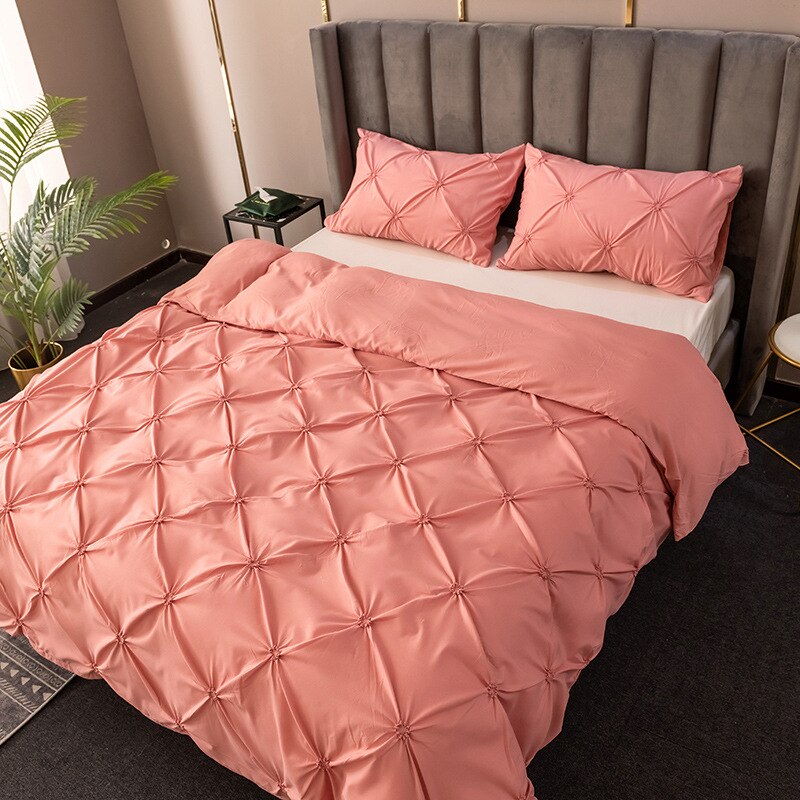 Crafts 3D Pinch Pleated Duvet Cover Set Queen Size Solid Single Double Bedding Set King Soft Durable Quilt Cover and Pillow Case