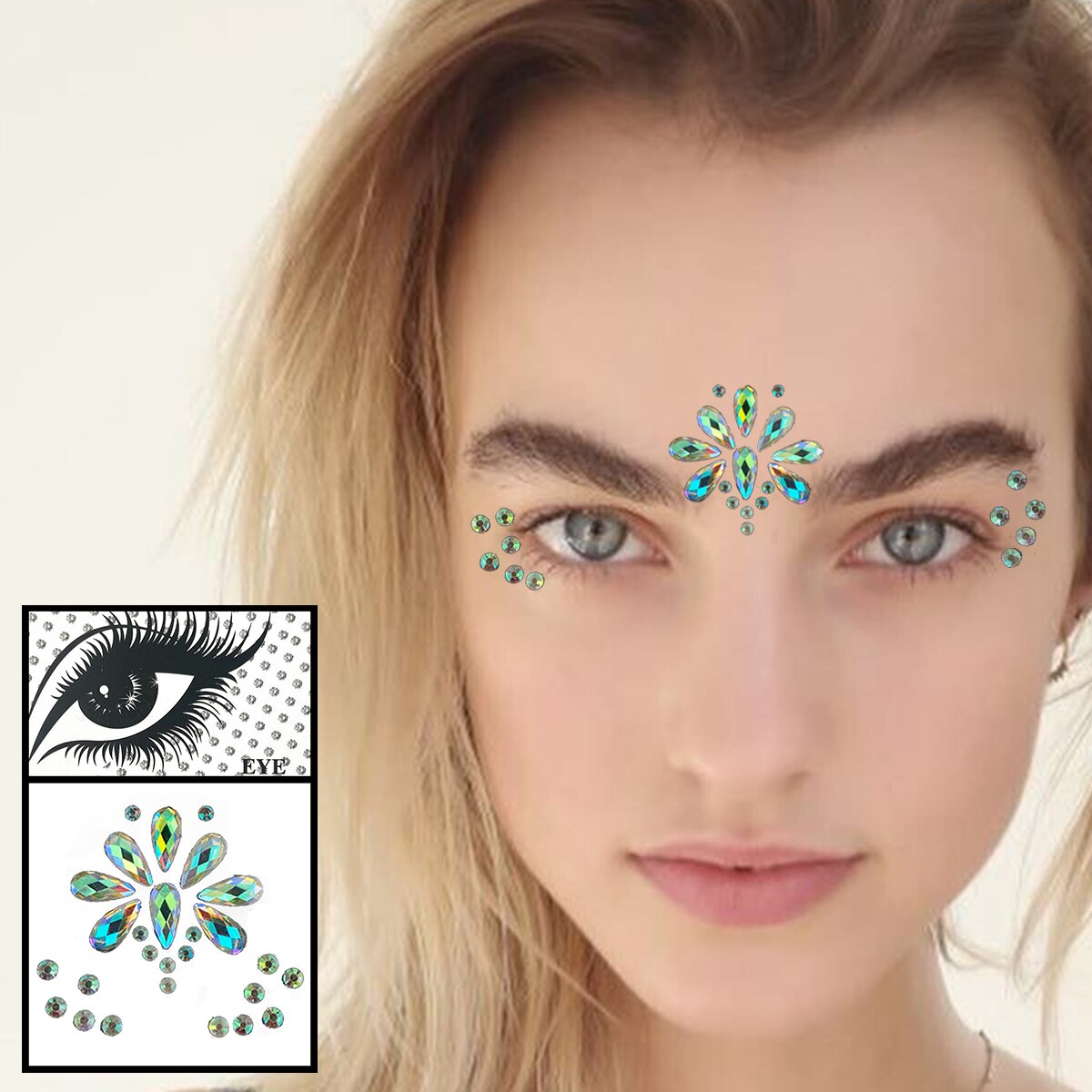 Star Face Gems Temporary Tattoos Eye Eyeliner Tears Crystals Jewels Makeup Sticker Flash Pearl Bindi Dots Jewelry Halloween Rave