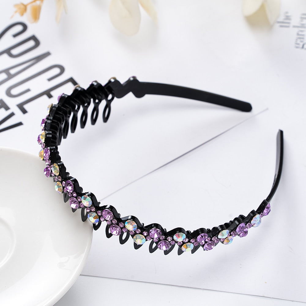 Unisex Alice Hairband Bezel Headband Men Women Sports Hair Band Hoop Top Metal Double Bangs Flower Rhinestone Hair Accessories