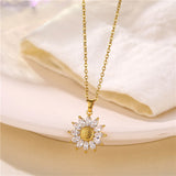 Lovely Sunflower Necklace for Women Stainless Steel Zircon Flower Pendant Necklace Gift Luxury Choker Korea Style Clavicle Chain