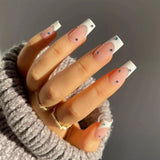 Fake Nails Square 24pcs White French With Rhinestones Artificial Ballerina Nails Manicure Nails Press On Nails False Nails