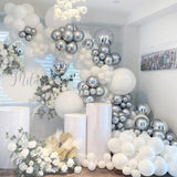139pcs Latex White Balloon Arch Kit Silver Balloons Garland For Baby Baptism Birthday Wedding Bachelor Party Decoration