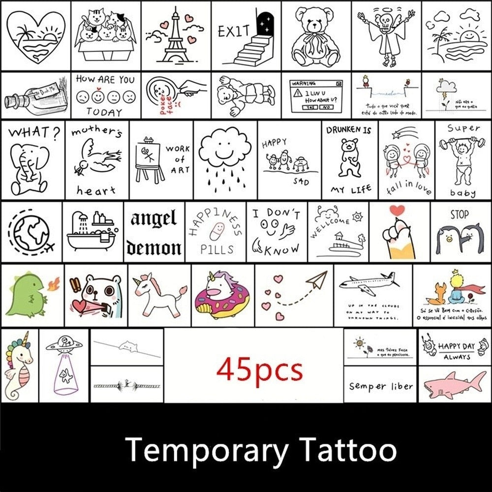 Temporary Tattoo Sticker set English words devil freedom Tatoo Flash Tatto Fake Waterproof stickers for Men Women girls 56 Pcs