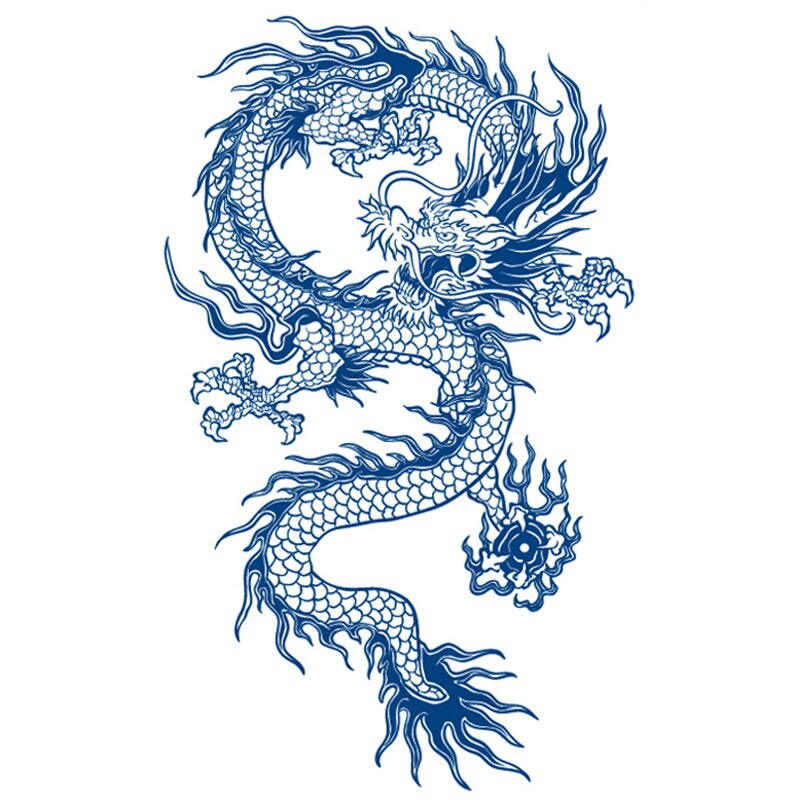 Waterproof Temporary Tattoo Sticker Japanese Style Black White Flame Dragon Body Art Fake Tattoo Flash Tattoo Arm Female Male