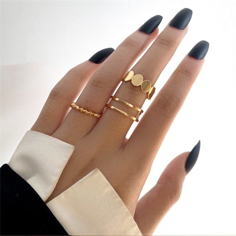 KOTiK Trendy Bohemian Midi Knuckle Ring Set For Women Gold Color Crystal Heart Flower Moon Geometric Finger Rings Jewelry Gifts