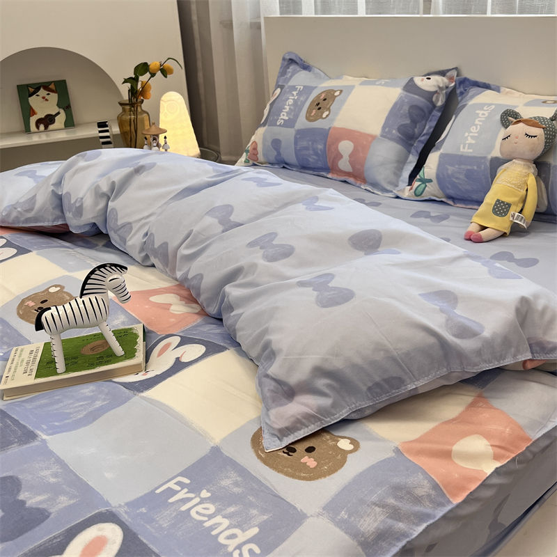 Ins Style Duvet Cover Flat Sheet Pillowcases Cute Cartoon Floral Bed Linen Twin Full Queen Size Kids Home Bedding Set