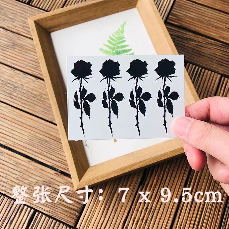 Waterproof Temporary Tattoo Sticker Red Line Rose English Alphabet Design Body Art Fake Tattoo Flash Tattoo Back of Hand Female