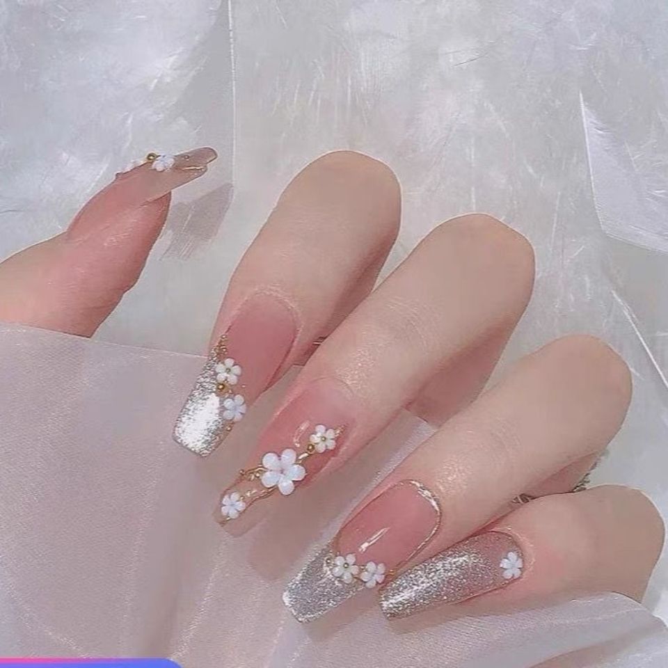 （Handmade Manicures）10 PCS Ins New Fairy Style Handmade Five-Petal Flower Cherry Blossom Camellia Manicure Patch