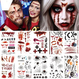 Halloween Party Temporary Tattoo Stickers Face Neck Mouth Eye Scar Blooding Men Tattoos Fake Waterproof Body Art Painting Decal