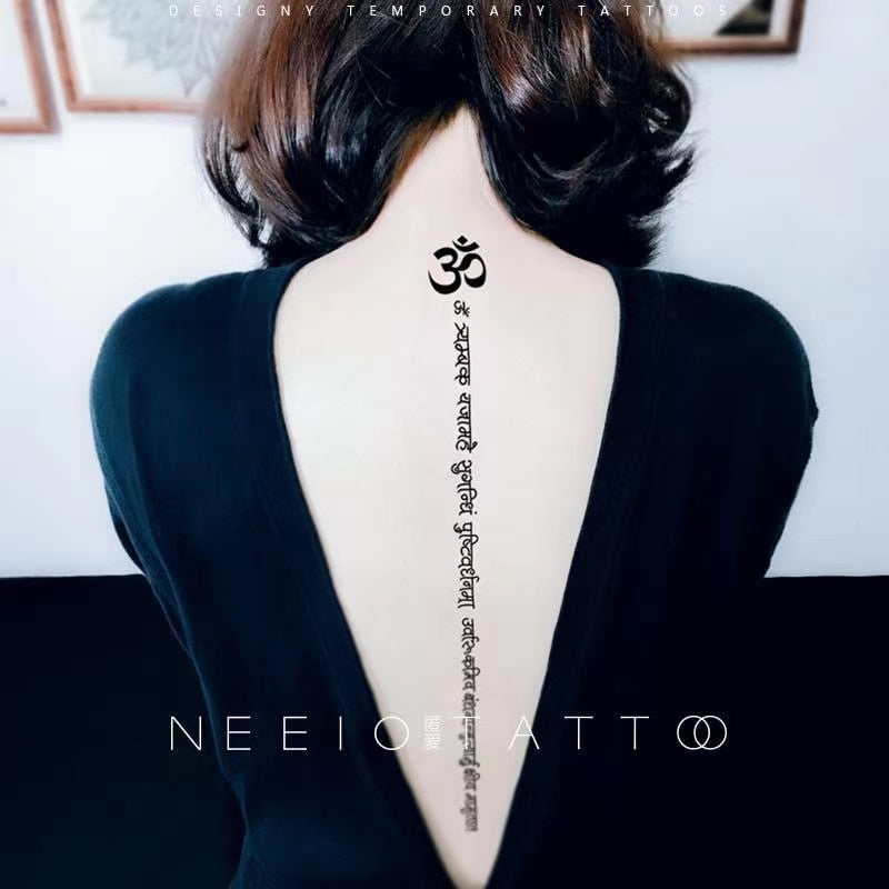 Waterproof Temporary Tattoo Sticker Sexy Rune Symbol Moon Dot Long Line Body Art Fake Tattoo Flash Tattoo Back Spine Female Male