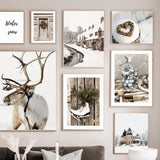 Wall Art Canvas Painting Winter Christmas Tree Deer Heart Pine Livign Room Decoration Posters And Prints Wall Pictures Home Club