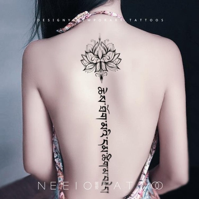 Waterproof Temporary Tattoo Sticker Sexy Black And White Ink Style Flower Line Tattoo Flash Tattoo Back Female