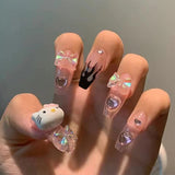 24Pcs/Box Fake Nails Press On Nail Lovely Bow Cartoon Bear Long False Nail Sweet T-nails Nail Arts For Girls New Manicure