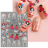 5D Carved Skull Halloween Stickers For Nails Rose Ghost Bones Decals Embossed Skeleton Blood Manicure Adhesive Sliders NLJI-5D11