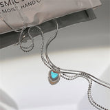 Double Layer Moonstone Tiny Love Heart Pendant Necklace Clavicle Chain For Women Trendy Cute Butterfly Choker Wedding Jewelry