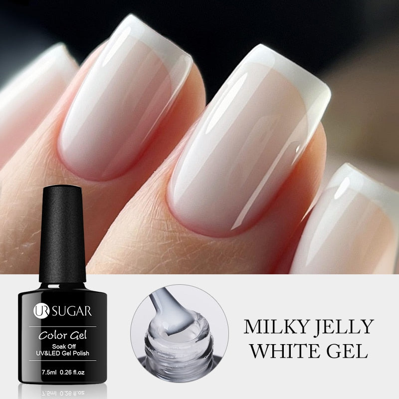 UR SUGAR 7.5ml 7ml Glass Bottle Milky Jelly White Gel Nail Polish White Color UV Led Gel Varnish For Manicure Nail Art Base Top