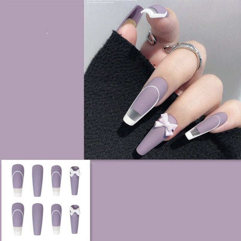 24pcs False Nails Nude Gradient Nail Patch Rhinestone Inlaid Press On Nails Removable Long Paragraph Fashion Manicure nail tips