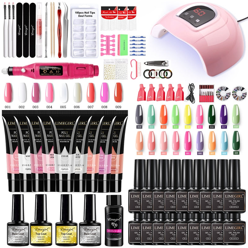 Nail Set Acrylic Nail Kit for Nail Extension Gel Nail Polish Set Quick Building Poly UV Gel Set With LED Nail Lamp Nail Tool Set