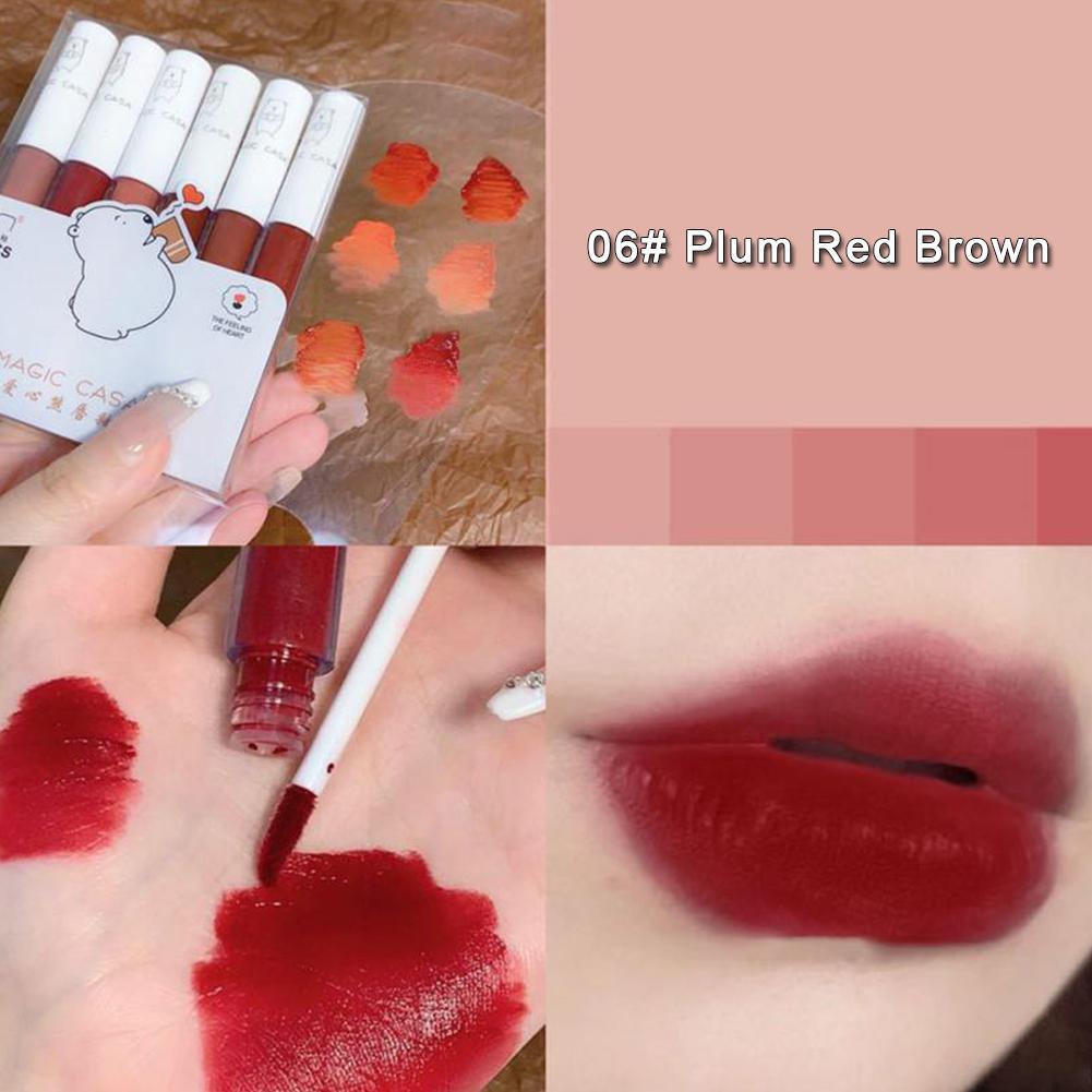 6pcs/set Waterproof Lipstick Sexy Red Lip Lip Stick Vintage Matte Velvet Lip Gloss Long Lasting Non-stick Cup Makeup Cosmetics