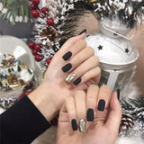 30Pcs/Set Frosted Smoke Black Ripple Wearing Fake Nails Piece Finished Nail Sticker Seamless Removable Full Coverage False Nails