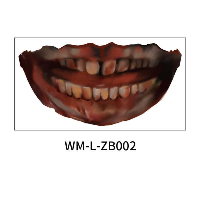 Halloween Horrible Bloody Mouth Temporary Tattoo Sticker Monster Teeth Face Fake Tattoo Waterproof for Festival Masquerade Party
