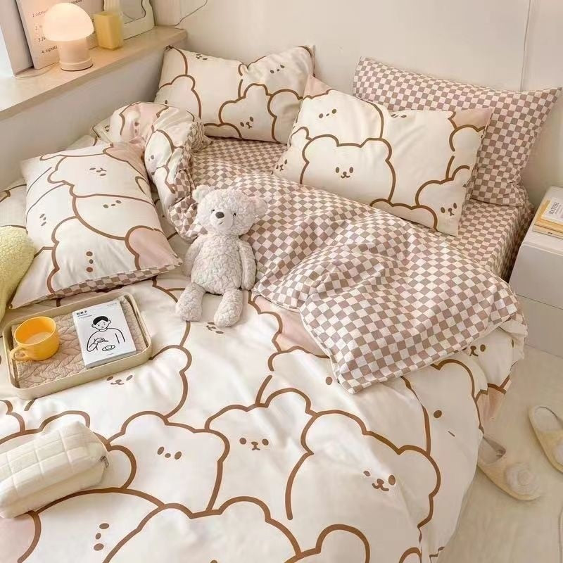 European Ins Floral Brushed Home Bedding Set Simple Soft Duvet Cover Set With Sheet Comforter Covers Pillowcases Bed Linen