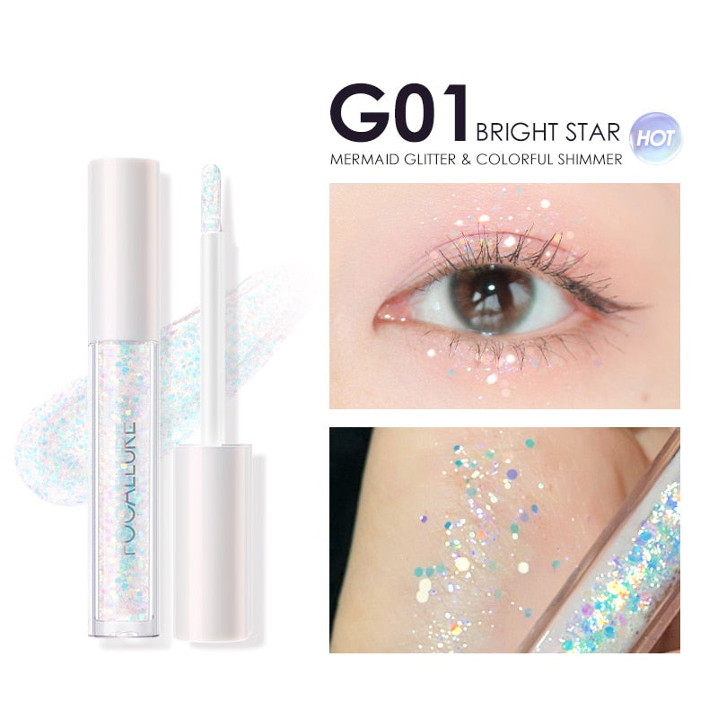 Oklulu  5 Colors Glitter Liquid Eyeshadow Highlighter Waterproof Pearlescent Shiny Eye Shadow Makeup Cosmetic