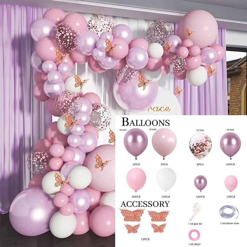 1 Set Macron Balloon Garland Arch Kit Girl Wedding Birthday Party Decoration Confetti Latex Balloons Baby Shower Decor Butterfly