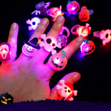 Oklulu 10pcs Halloween Decorations for Home Glowing Ring Brooch Pumpkin Ghost Skull Rings for Kids Gifts Halloween Party Supplies