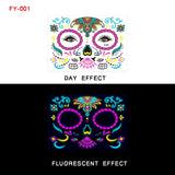 Fluorescent Halloween Face Tattoo Sticker Day of the Dead Funny Temporary Neon Face Sticker for Festival Masquerade Party Makeup