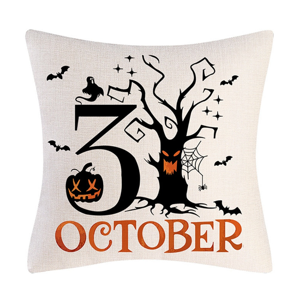 2022 New Linen Halloween Fall Cushion Cover 18Inch Trick or Treat Farmhouse Cat Witch Home Throw Pillow Covers for Couch Decor