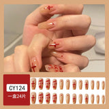 24Pcs Long Coffin False Nails Grimace Designs Wearable French Ballerina Fake Nails Press on Full Cover Manicure Nail Tips