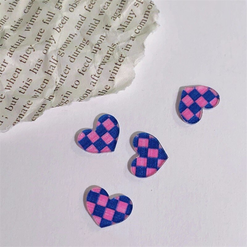 10pcs Chess&Heart Resin Nail Charm Transparent 6Color Black White Plaid/Checker Board Loving Heart Shape Nail Decorations #TY7-1