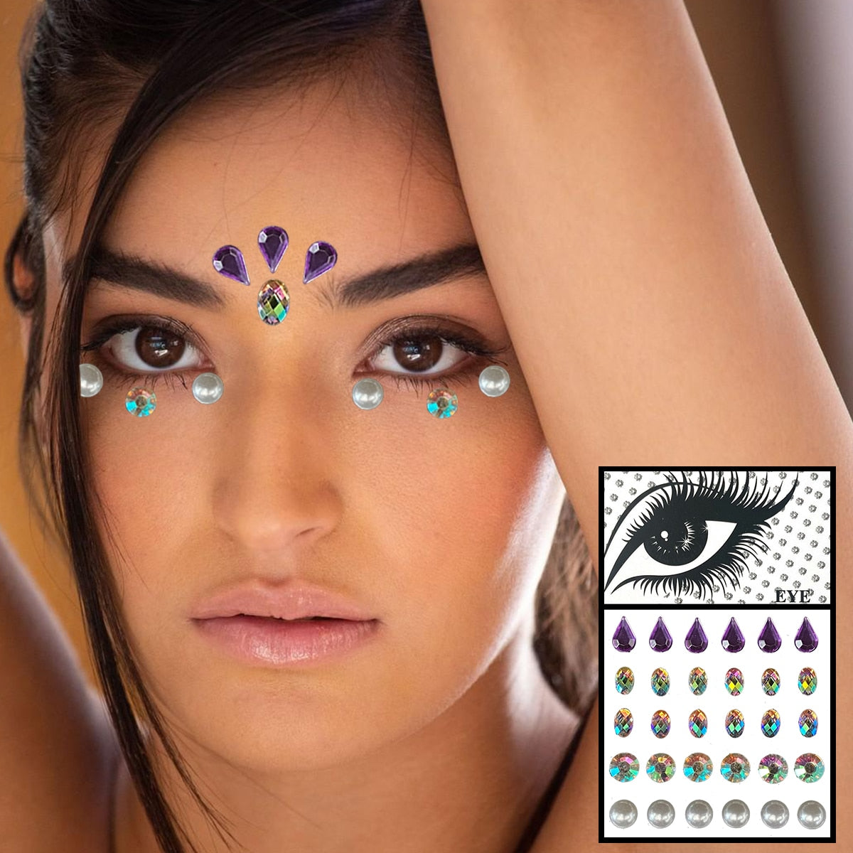 Colorful Face Jewels Temporary Tattoos Eye Forehead Rhinestones Tears Gems Sticker Shiny Water Drop Makeup Jewelry Body Art Rave