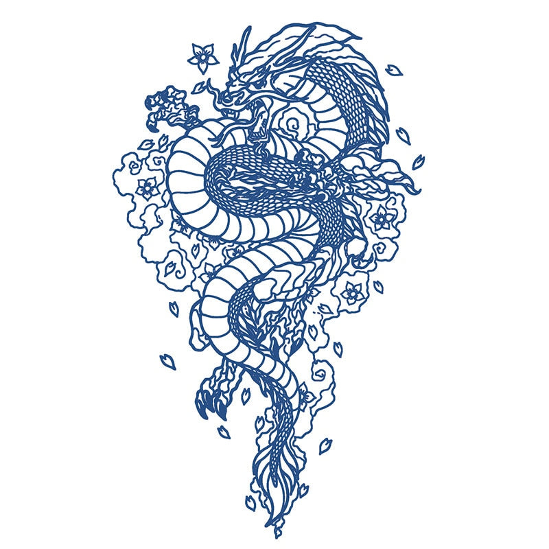 Waterproof Temporary Tattoo Sticker Japanese Style Black White Flame Dragon Body Art Fake Tattoo Flash Tattoo Arm Female Male