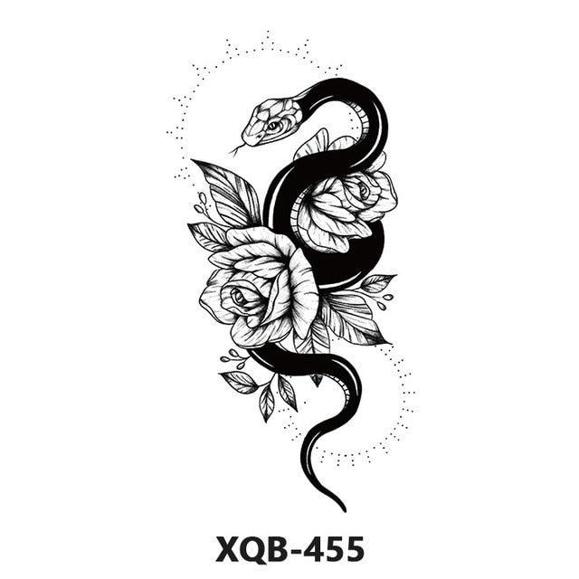 Black And White Snake Waterproof Tattoo Sticker Arm Female Male Fake Tattoo Line Python Body Art