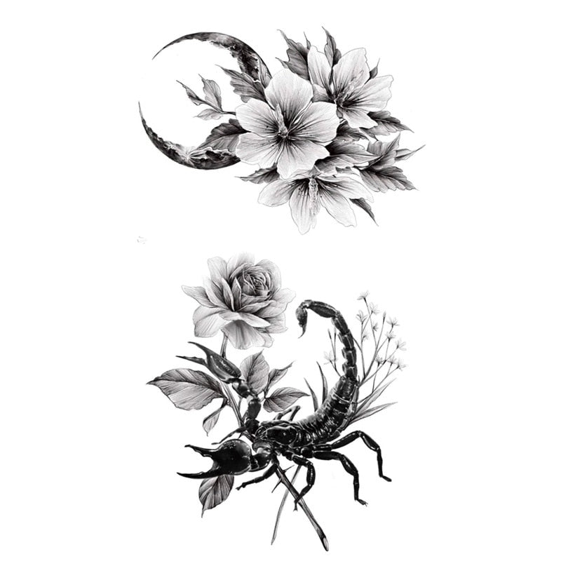 Black Rose Waterproof Fake Tattoos Women Girls Arm Legs Waist Clavicle Flower Transfer Decals Body Art Temporary Tattoos Sticker