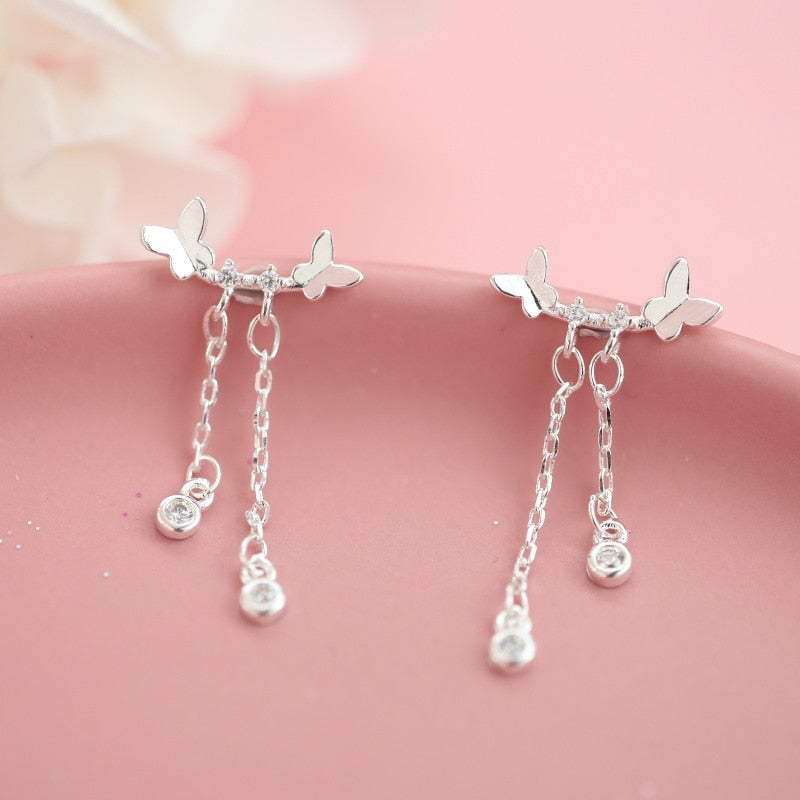 Korean Asymmetric White Rose Flower Butterfly Bowknot Earrings For Women Fashion Heart Cloud Tassel Drop Earring Wedding Jewelry