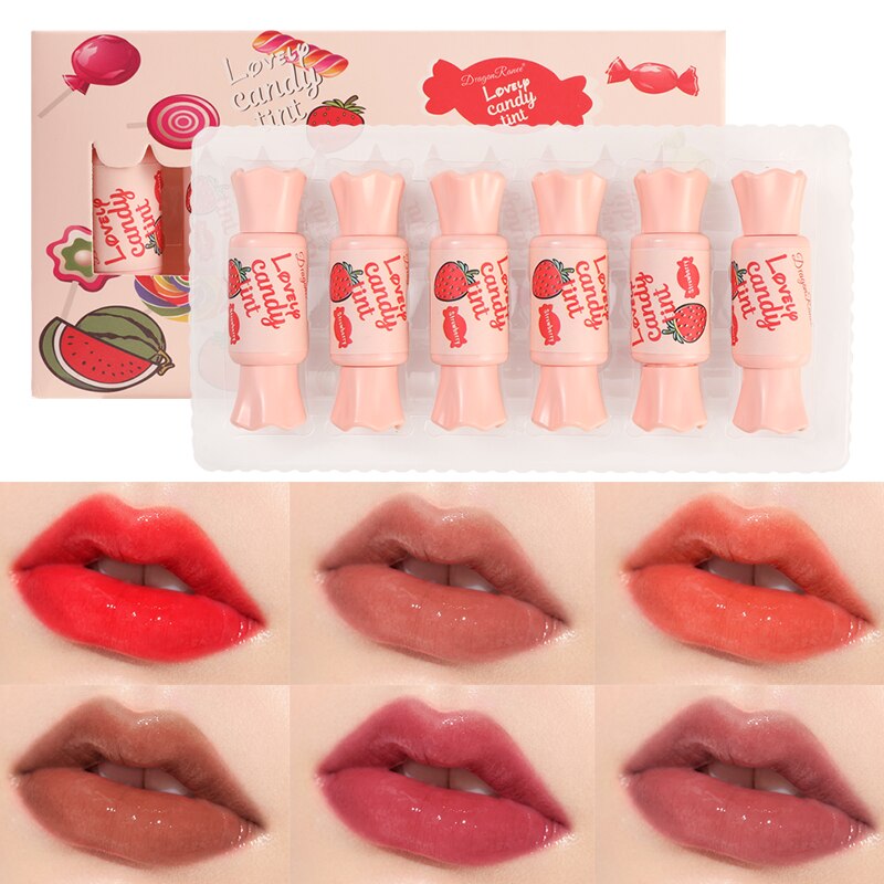 6 Colors/set Lip Glaze Combination Candy Lip Gloss Set Hydrating Sexy Liquid Lipstick Korean Women's Lip Makeup Cosmetics Kit