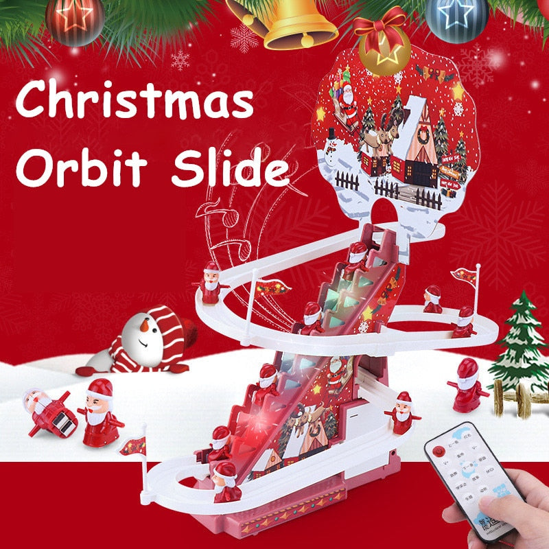 Electric Climbing Ladder Santa Claus Christmas Santa Race Track Toys Educational Music Slides Toy for Children Christmas Gift