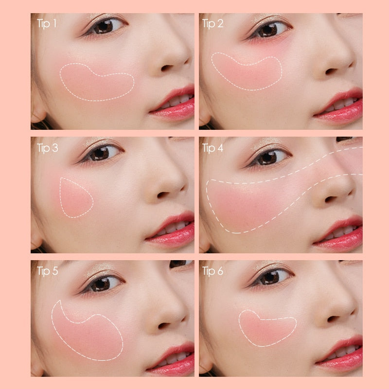 Oklulu Blush Palette Waterproof Lasting Glitter Face Rouge Powder Natural Peach Blusher Women Cosmetics Rouge Powder