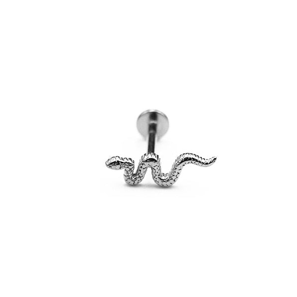 1pc 16G Stainlesss Steel Snake Labret Flat Back Studs Internal Thread Cartilage Earring Tragus Conch Tongue Women Lip Piercing Jewelry