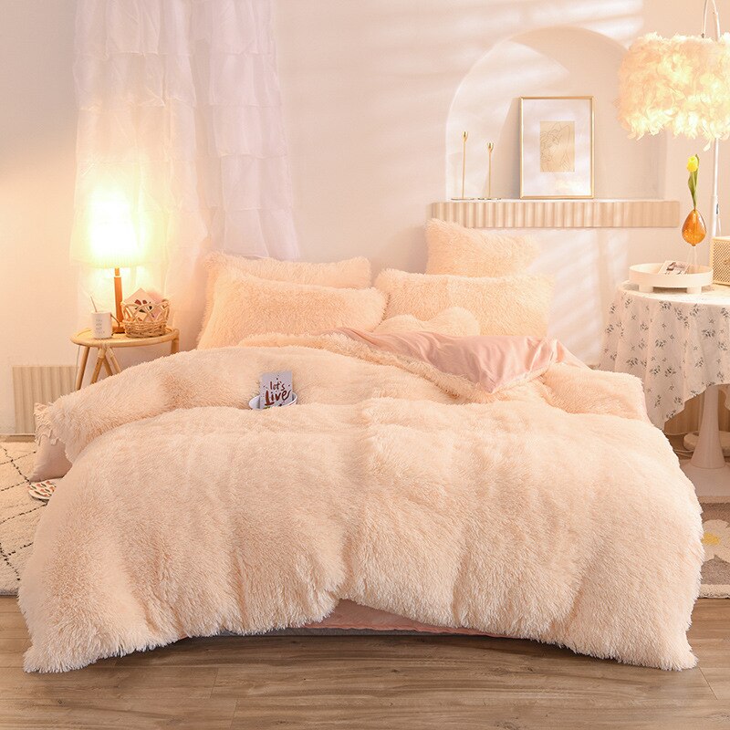 Nordic Winter Warm Bedding Set Luxury Thicken Mink Fleece Duvet Cover Bed Sheet and Pillowcases Quilt Cover Queen King Size Home