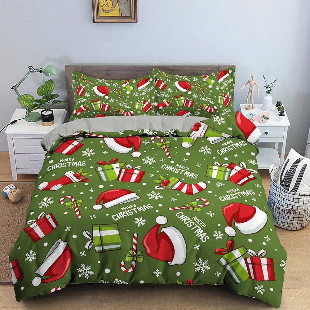 Christmas Bedding Set Santa Claus Duvet Cover with Pillowcase King Queen Single Double Size Kids Polyster Quilt Cover Set