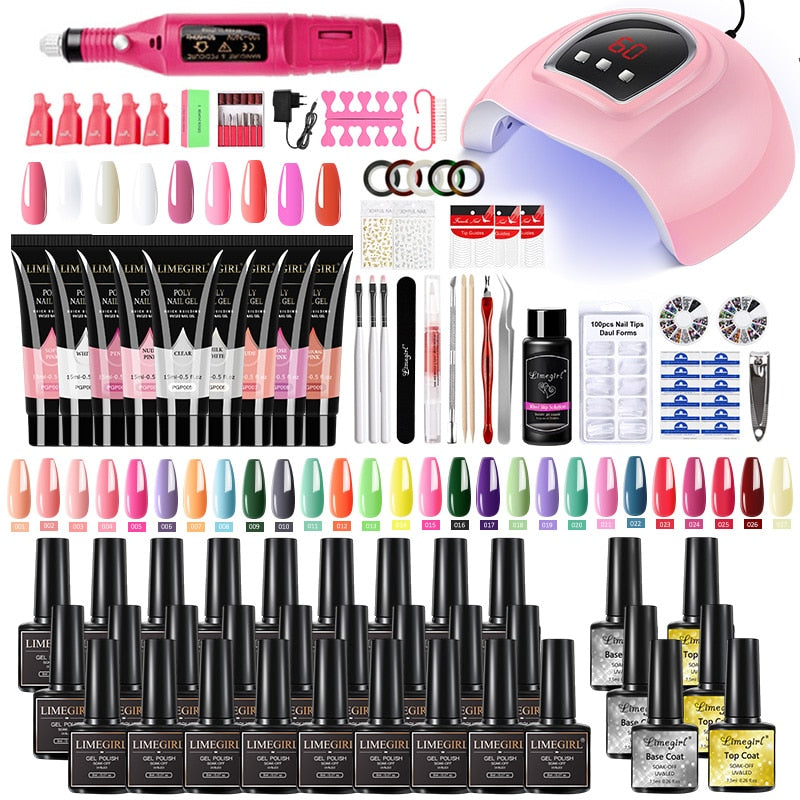 Nail Set Acrylic Nail Kit for Nail Extension Gel Nail Polish Set Quick Building Poly UV Gel Set With LED Nail Lamp Nail Tool Set