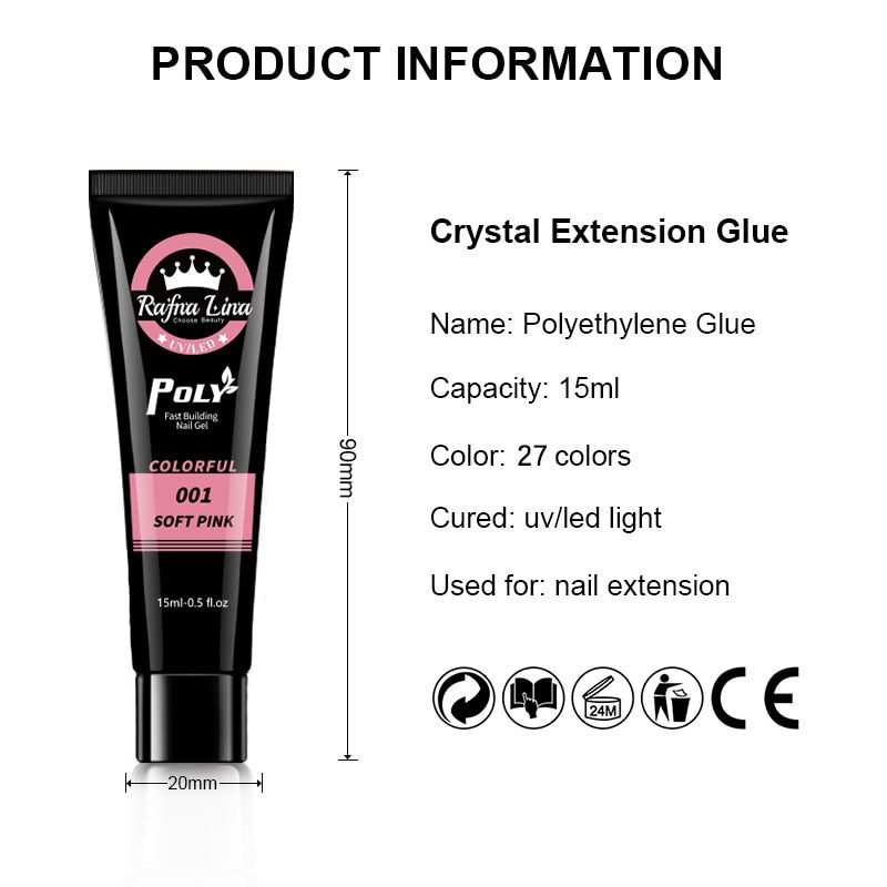 Poly Nail Gel Kit UV LED Nail lamp Nail Extension Gel Glitter Soak Off Varnish Nail Art Set with Slip Solution Manicure Tools