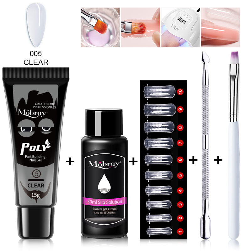 Poly Nail Gel Kit UV LED Nail lamp Nail Extension Gel Glitter Soak Off Varnish Nail Art Set with Slip Solution Manicure Tools