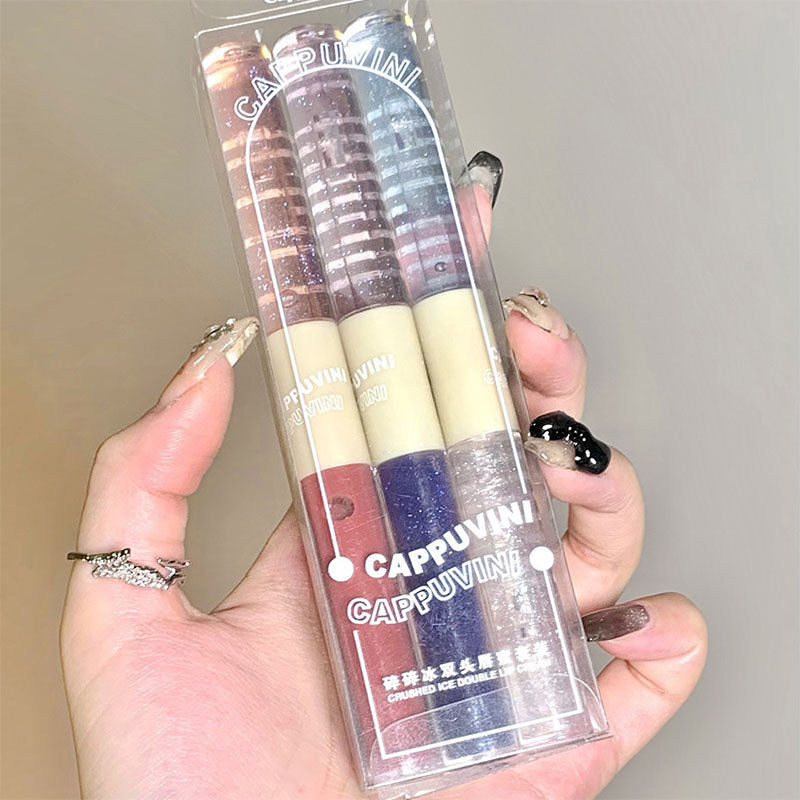 Purple Glitter Water Light Lip Gloss Long-lasting Double-end Lip Glaze Mirror Liquid Lipstick Not Fade Lip Tint Korean Cosmetic